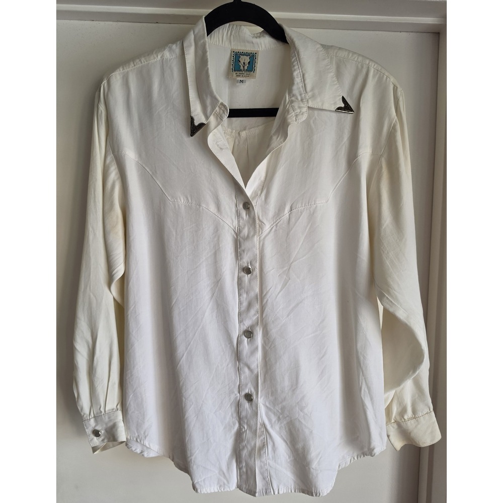 VTG Desert West Sherry Holt Western Shirt M White Long Sleeve Cowgirl Rodeo